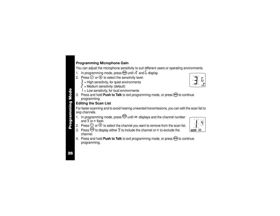 Motorola VL50 manual Programming Microphone Gain, Editing the Scan List 