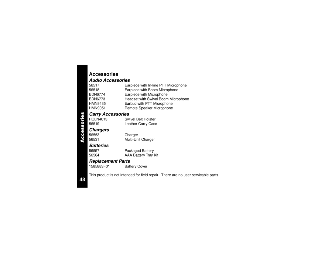 Motorola VL50 manual Accessories 