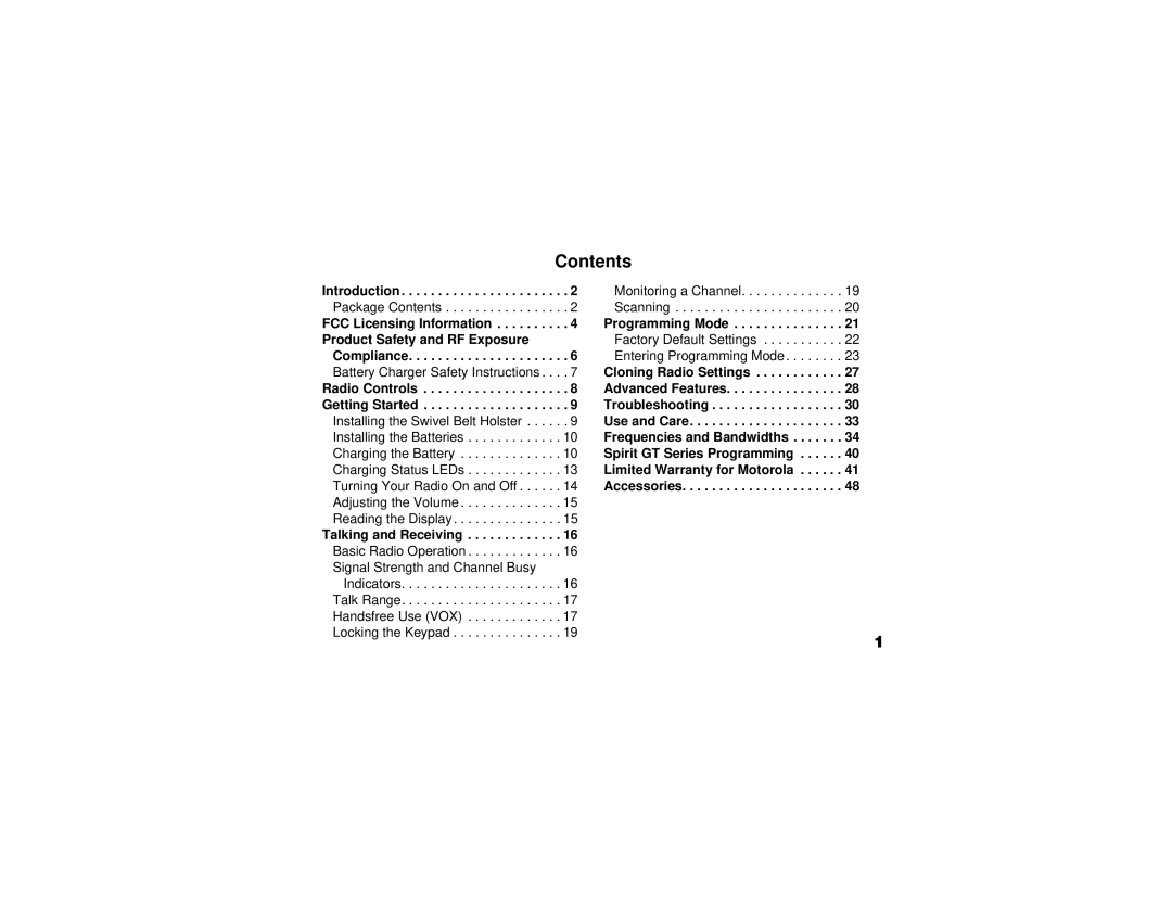 Motorola VL50 manual Contents 