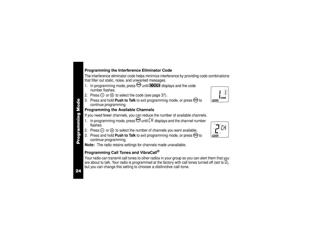 Motorola VL50 manual Programming the Interference Eliminator Code, Programming the Available Channels 