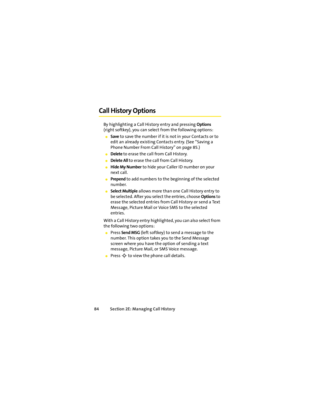 Motorola VM9 manual Call History Options 