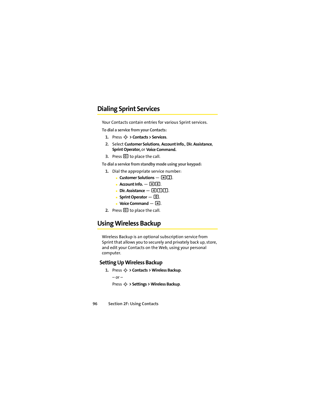 Motorola VM9 manual Dialing Sprint Services, Using Wireless Backup, Setting Up Wireless Backup 