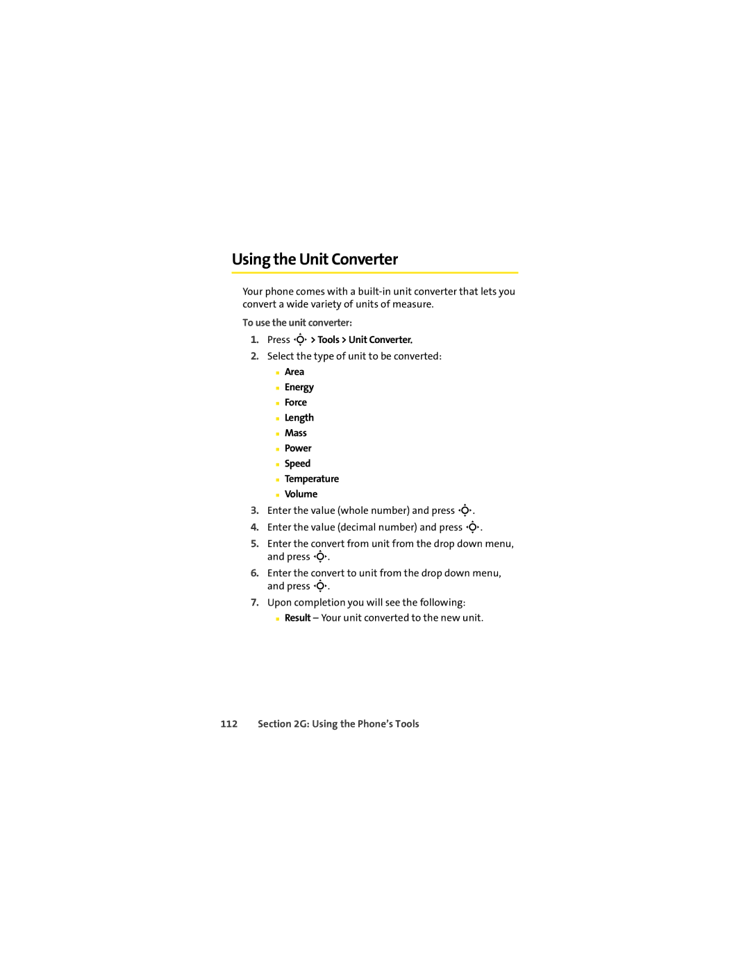 Motorola VM9 manual Using the Unit Converter, To use the unit converter, Press S Tools Unit Converter 