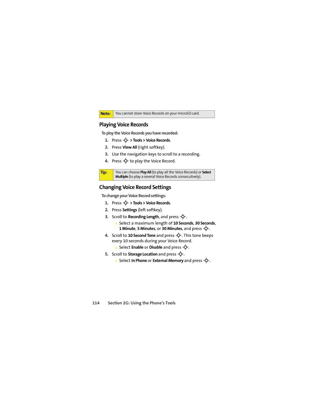 Motorola VM9 manual Playing Voice Records, Changing Voice Record Settings, To play the Voice Records you have recorded 