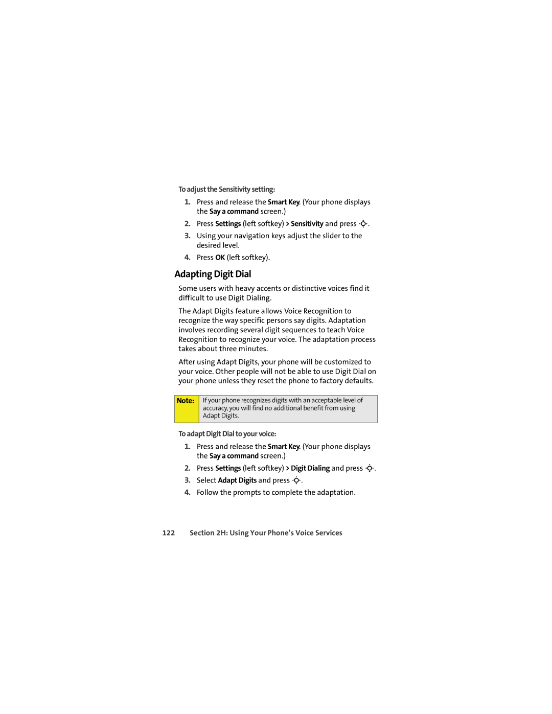 Motorola VM9 manual Adapting Digit Dial, To adjust the Sensitivity setting, To adapt Digit Dial to your voice 