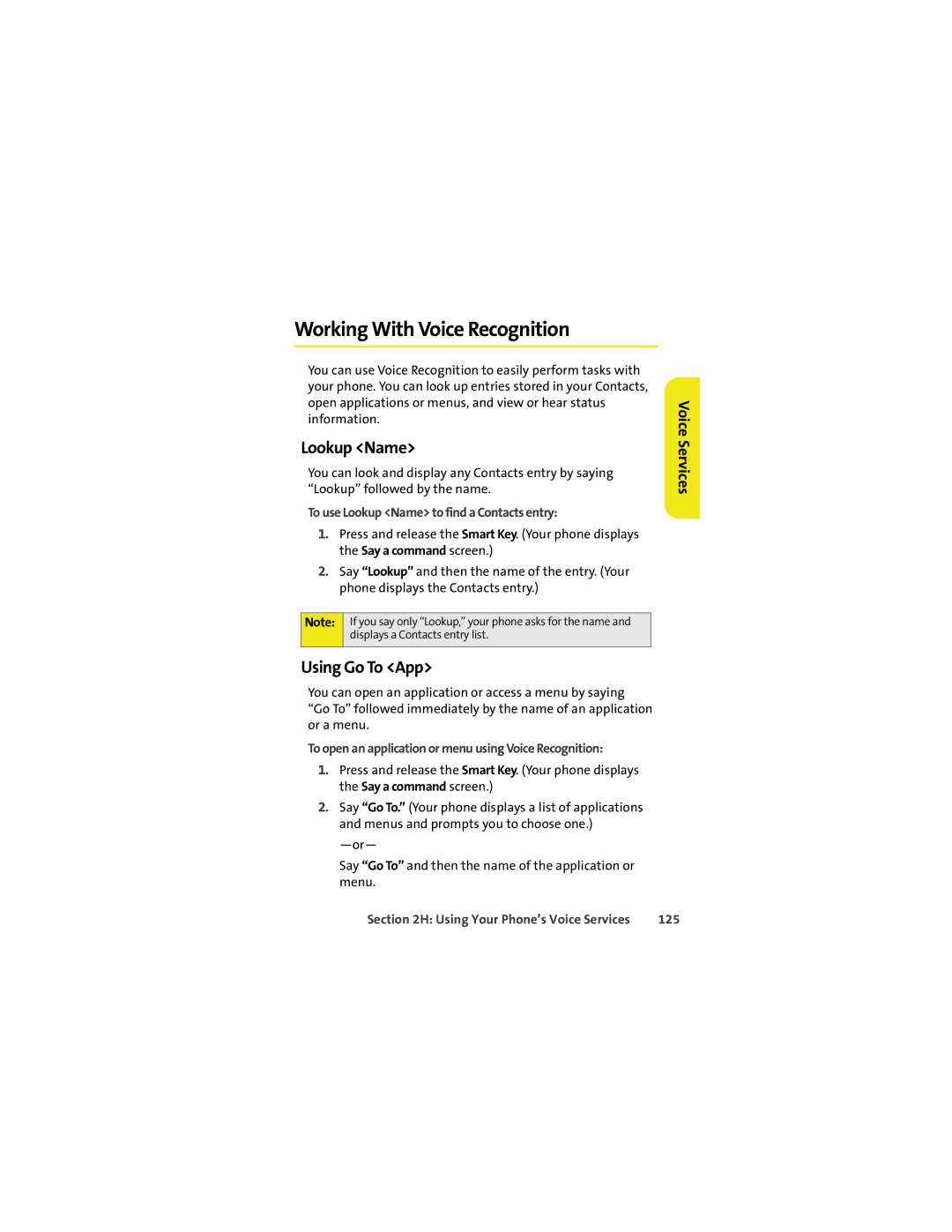 Motorola VM9 manual Working With Voice Recognition, Lookup Name, Using Go To App 