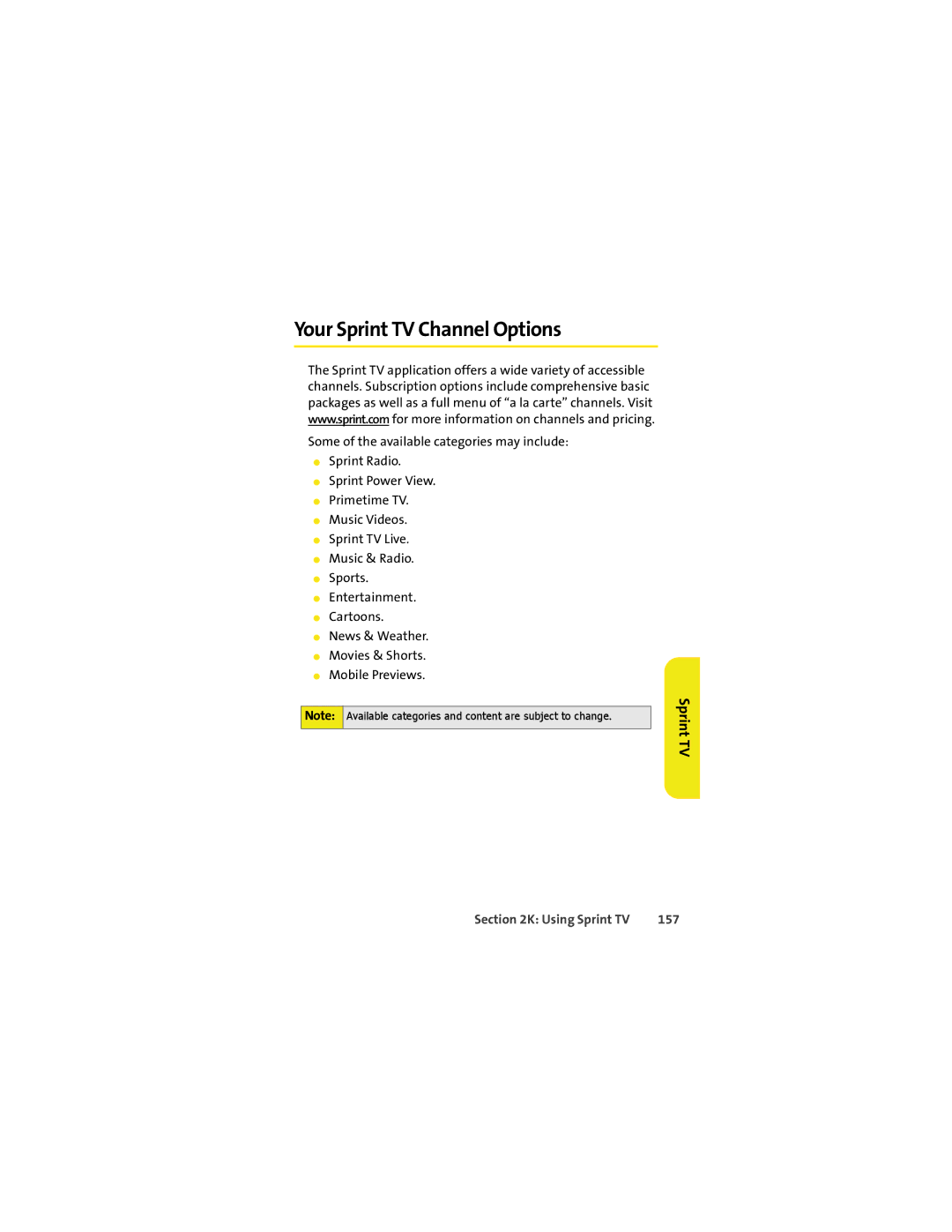 Motorola VM9 manual Your Sprint TV Channel Options, 157 