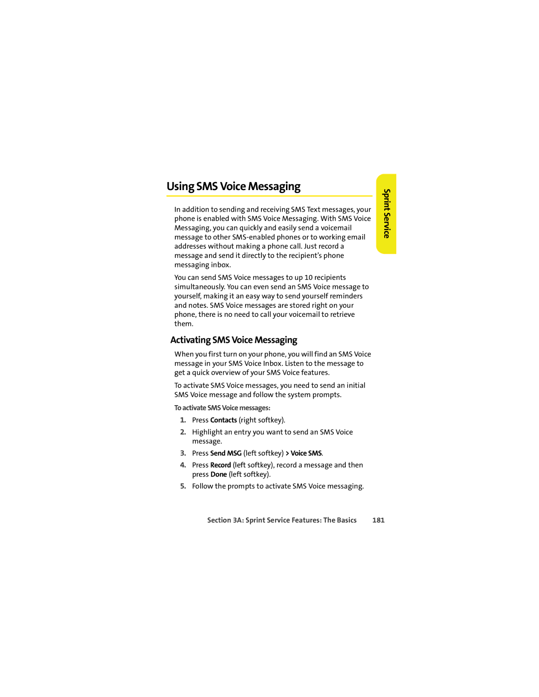 Motorola VM9 manual Using SMS Voice Messaging, Activating SMS Voice Messaging, To activate SMS Voice messages, 181 