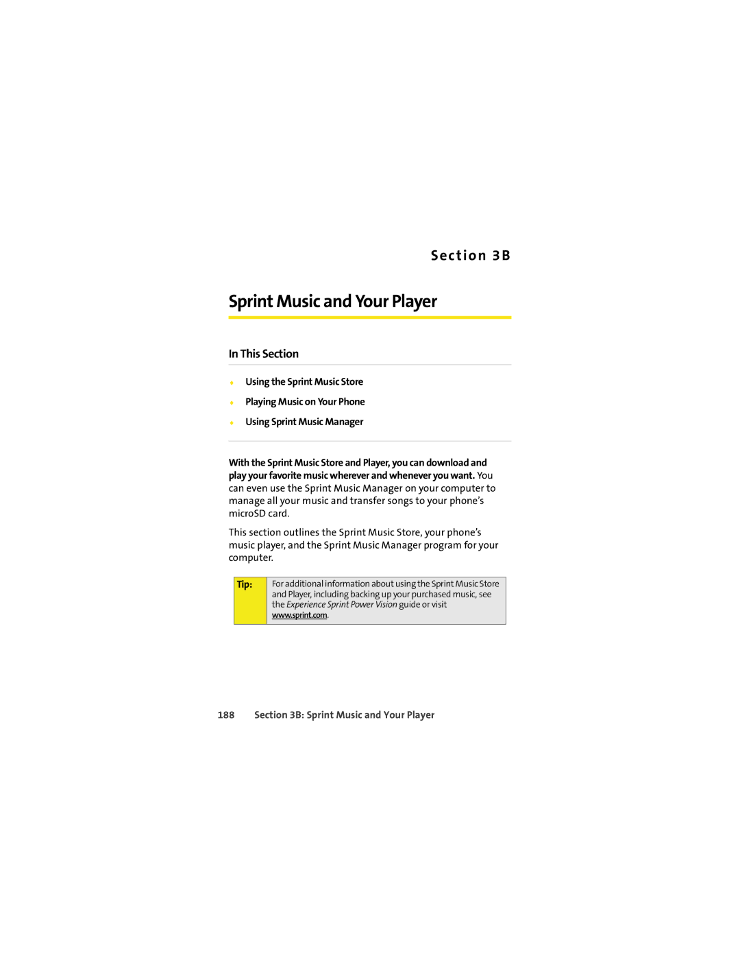 Motorola VM9 manual Sprint Music and Your Player 