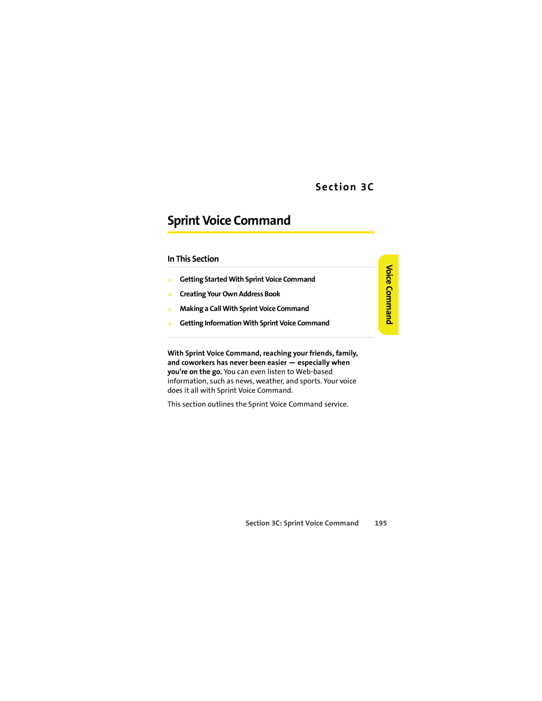 Motorola VM9 manual Sprint Voice Command, 195 