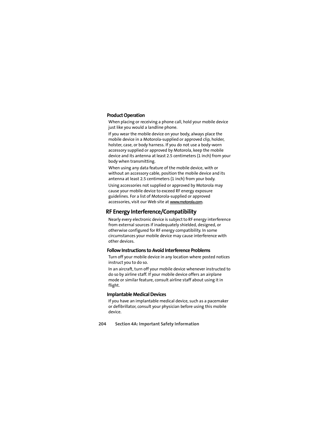 Motorola VM9 RF Energy Interference/Compatibility, Product Operation, Follow Instructions to Avoid Interference Problems 