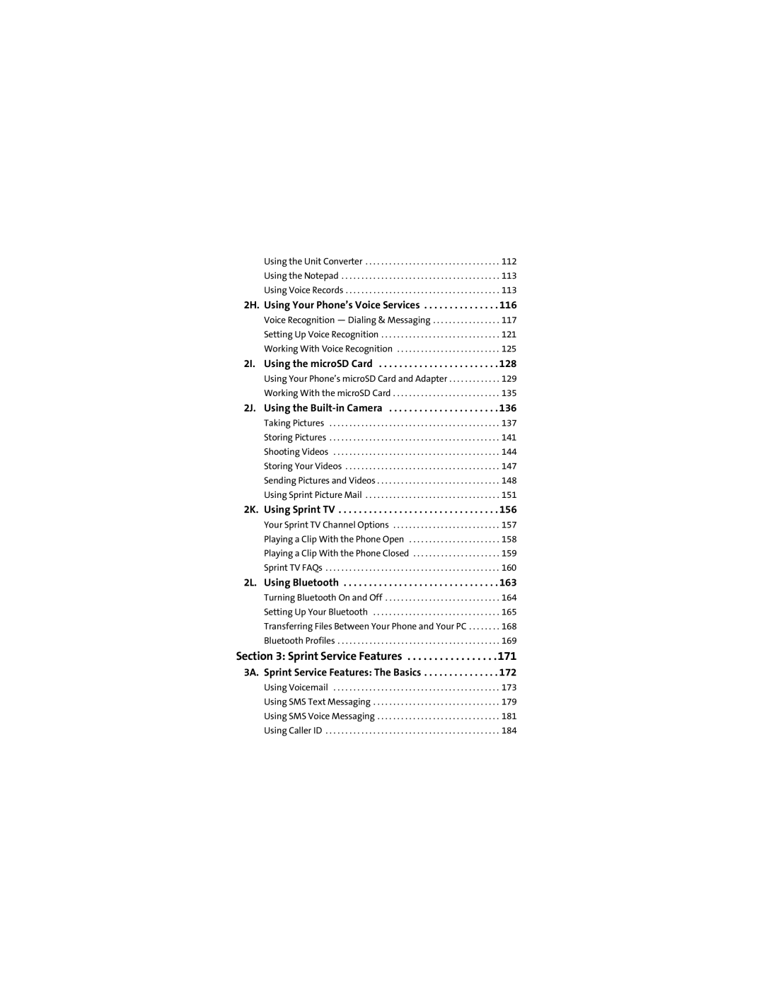 Motorola VM9 manual 2H. Using Your Phone’s Voice Services, 2I. Using the microSD Card, 2J. Using the Built-in Camera 