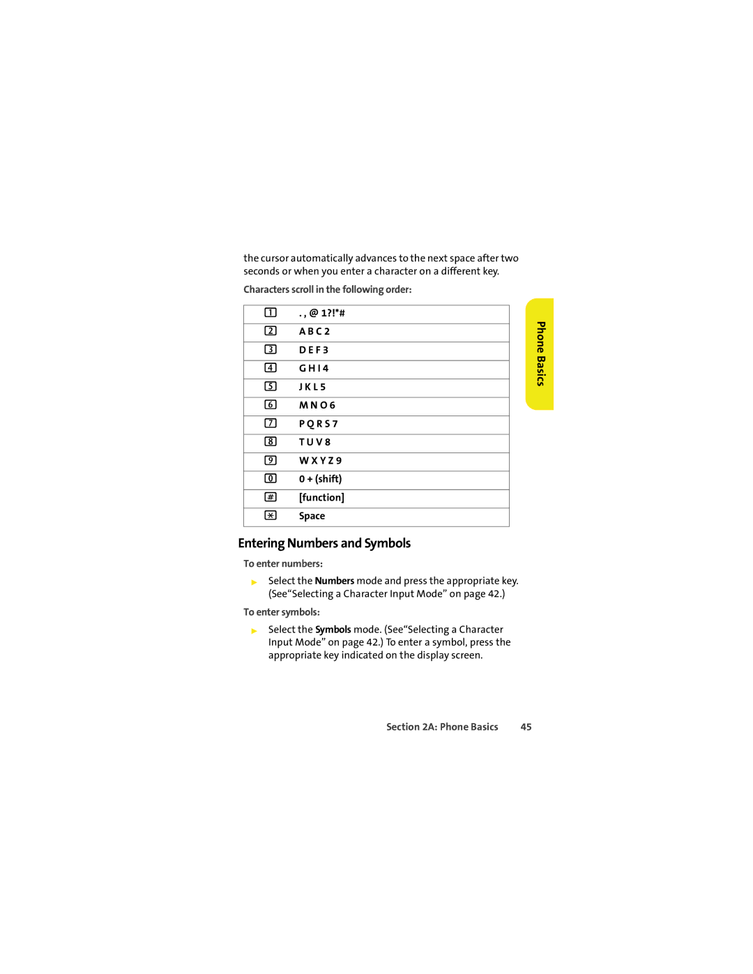 Motorola VM9 Entering Numbers and Symbols, Characters scroll in the following order, To enter numbers, To enter symbols 