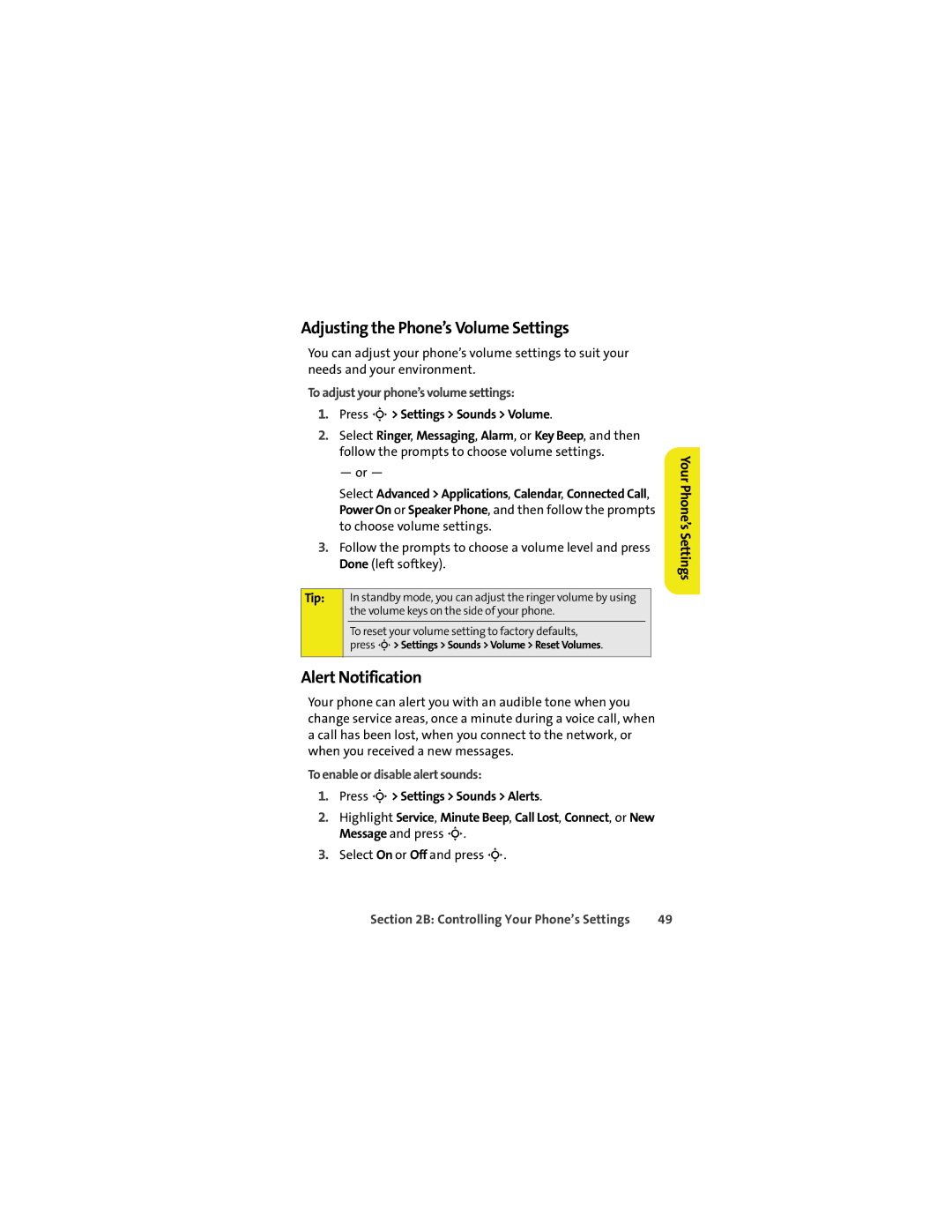 Motorola VM9 manual Adjusting the Phone’s Volume Settings, Alert Notification, To adjust your phone’s volume settings 