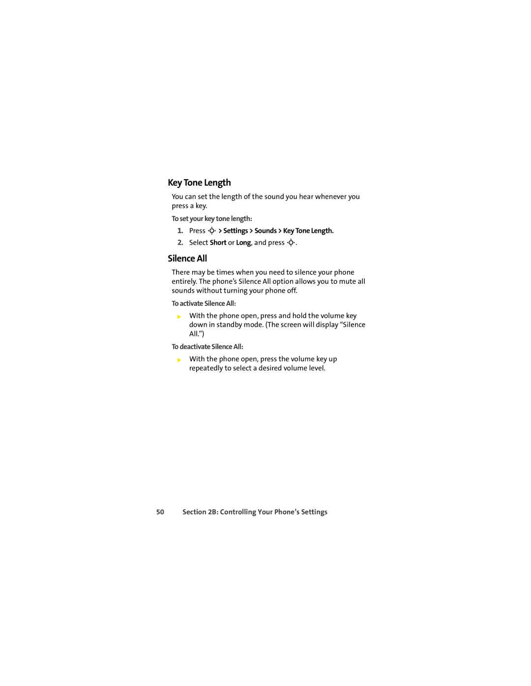 Motorola VM9 manual Key Tone Length, To set your key tone length, To activate Silence All, To deactivate Silence All 