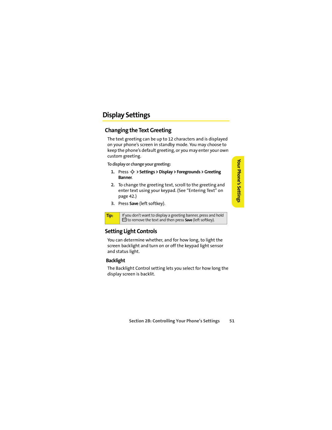 Motorola VM9 manual Display Settings, Changing the Text Greeting, Setting Light Controls, Backlight 