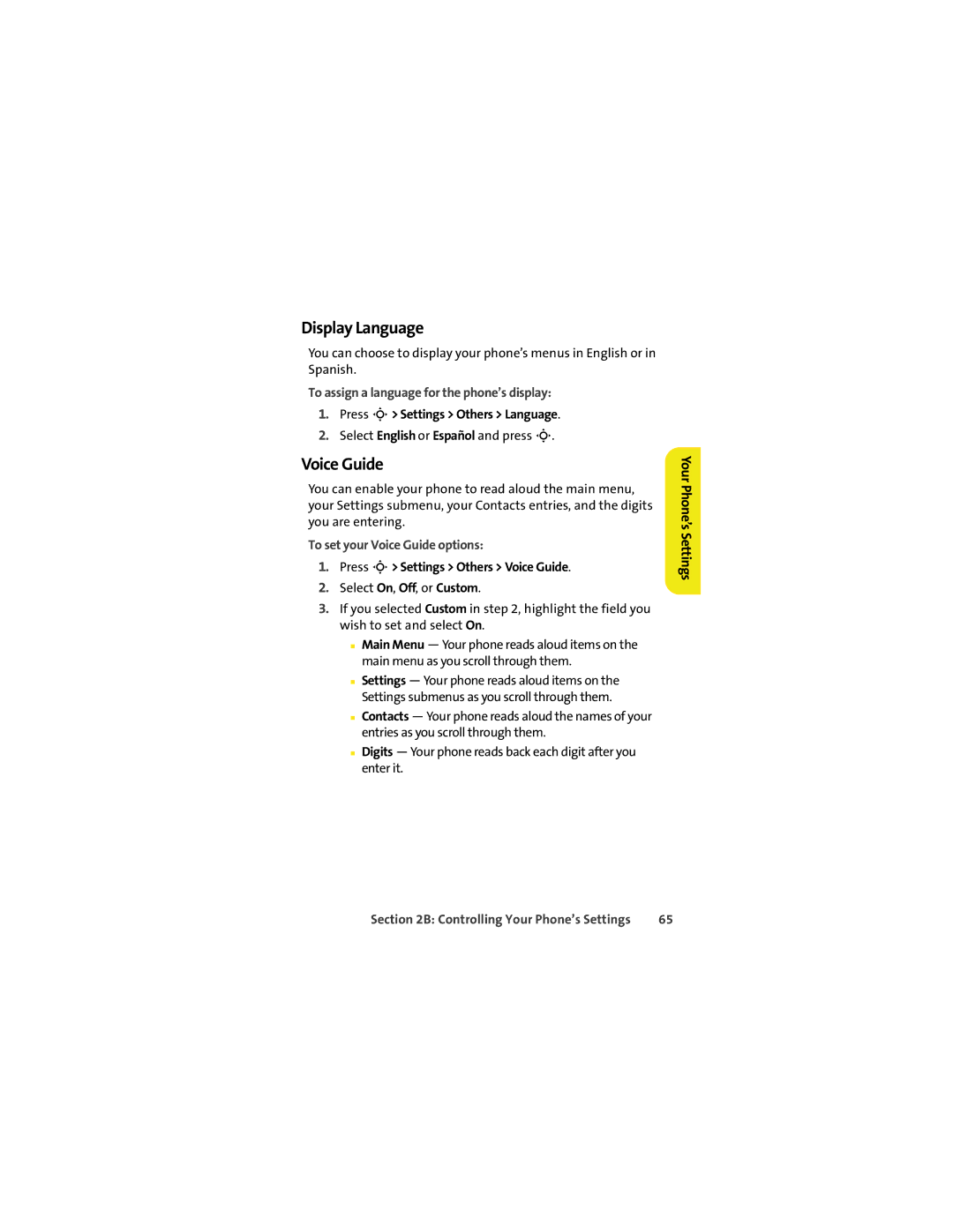 Motorola VM9 manual Display Language, To assign a language for the phone’s display, To set your Voice Guide options 