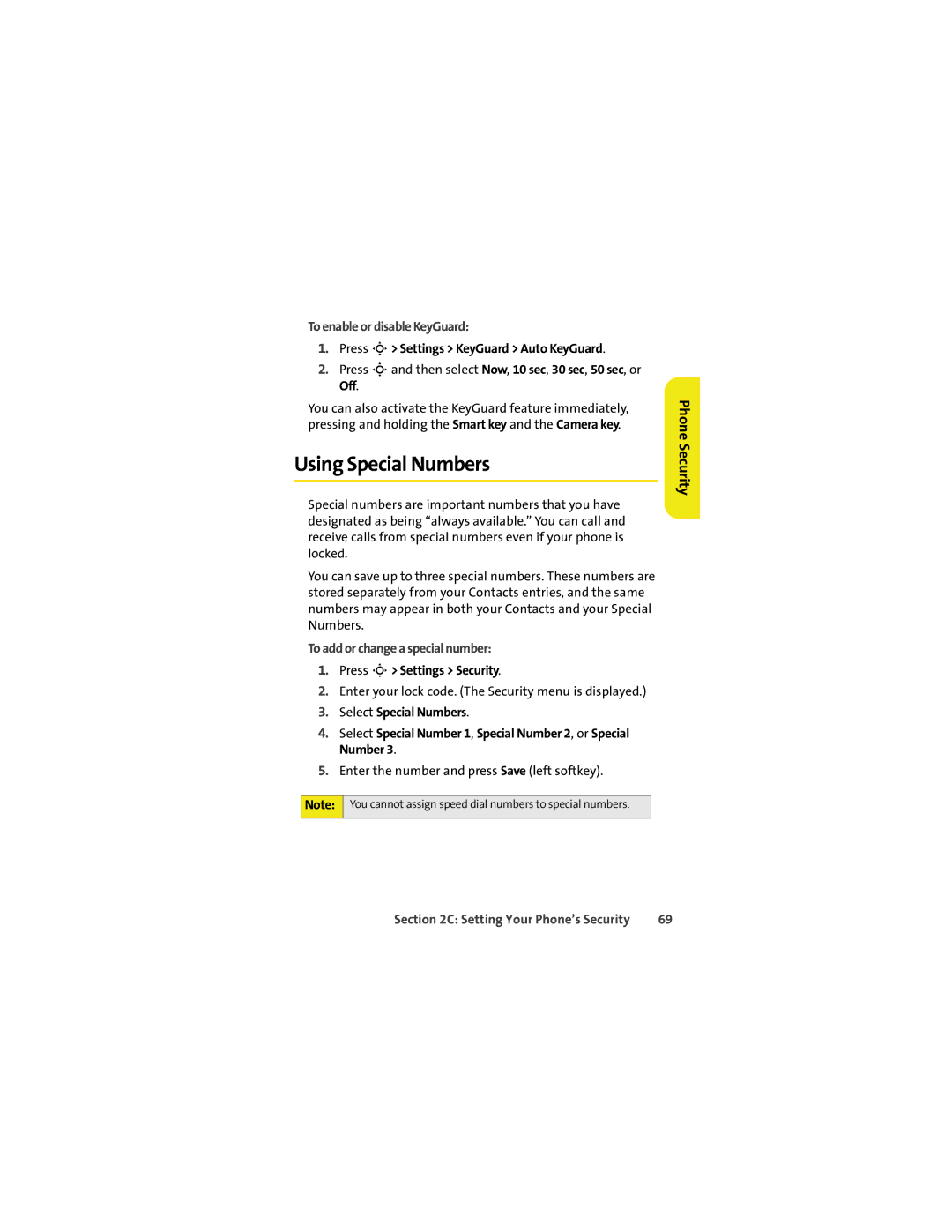 Motorola VM9 manual Using Special Numbers, To enable or disable KeyGuard, Press S Settings KeyGuard Auto KeyGuard 