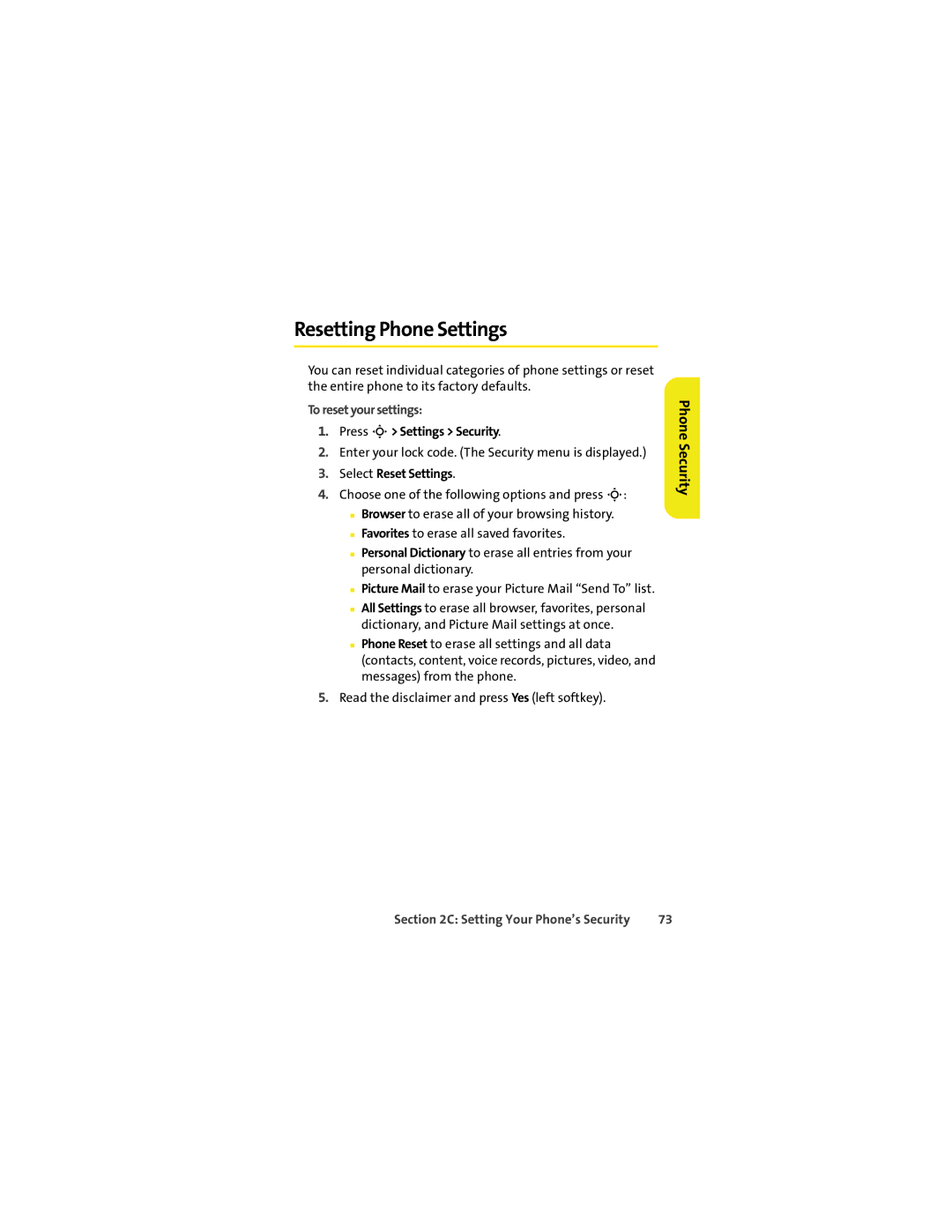 Motorola VM9 manual Resetting Phone Settings, To reset your settings, Select Reset Settings 