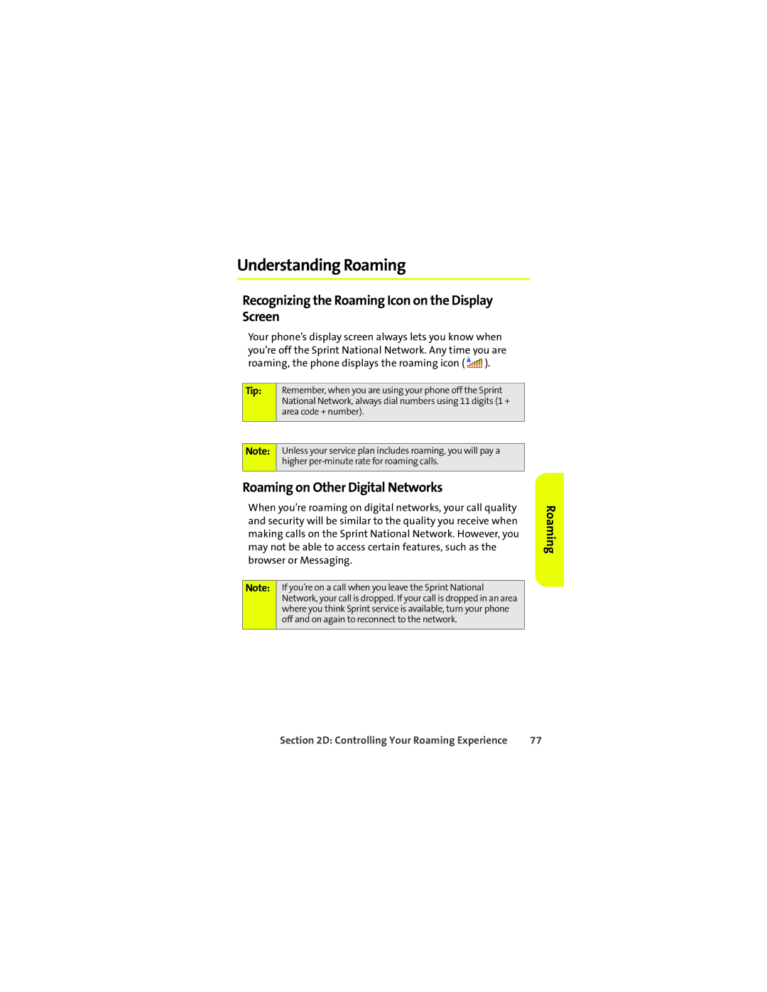 Motorola VM9 Understanding Roaming, Recognizing the Roaming Icon on the Display Screen, Roaming on Other Digital Networks 