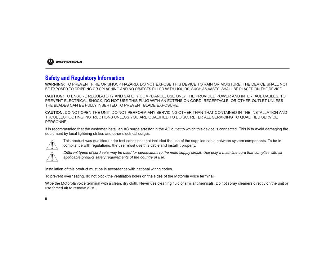 Motorola VT1000 warranty Safety and Regulatory Information 