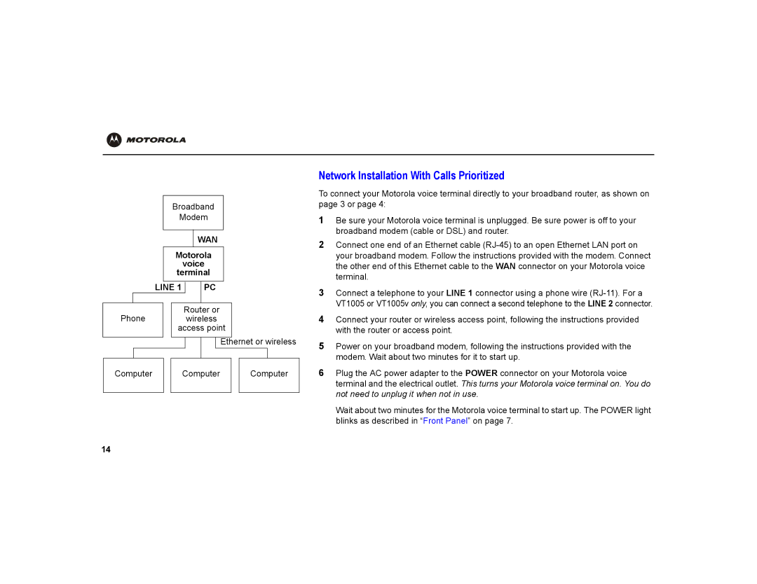 Motorola VT1000 warranty Network Installation With Calls Prioritized 