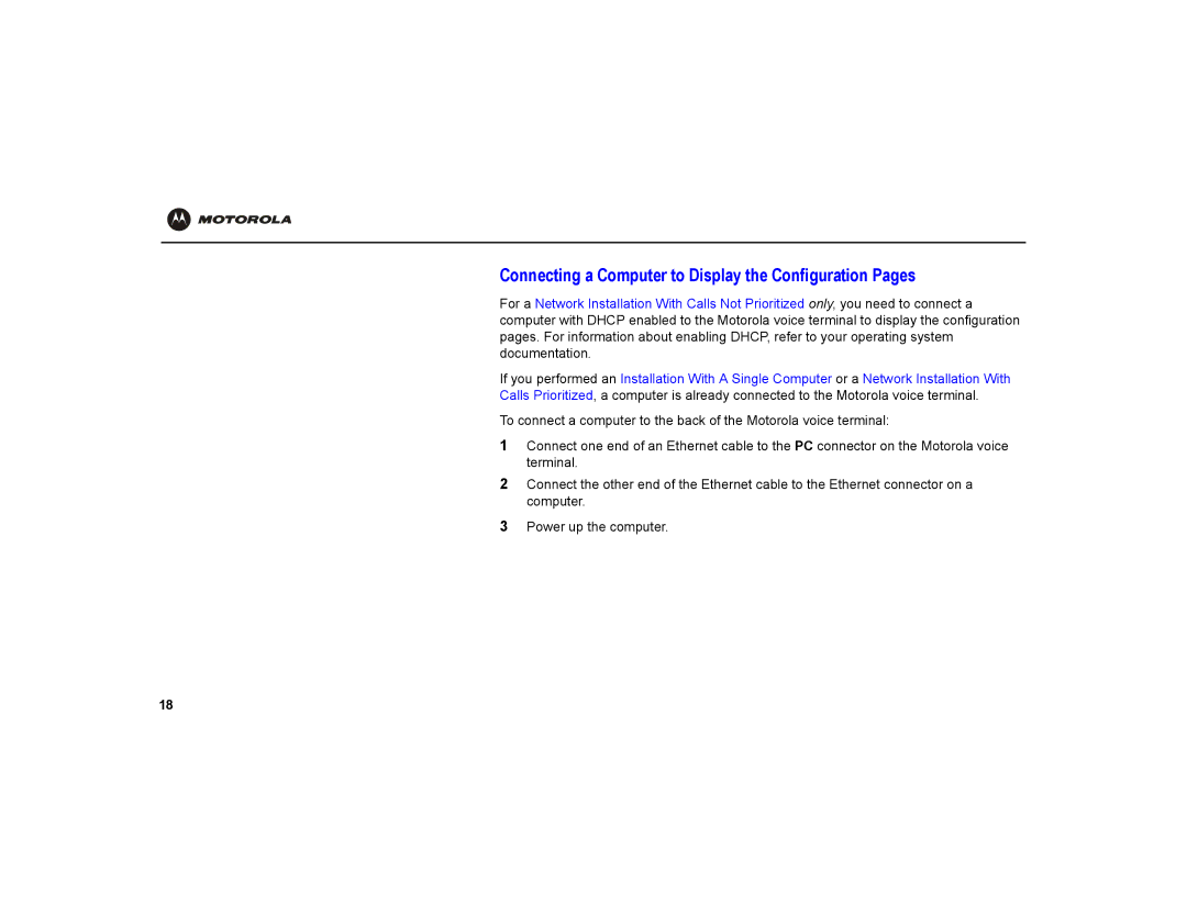 Motorola VT1000 warranty Connecting a Computer to Display the Configuration Pages 