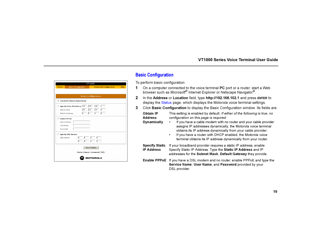 Motorola VT1000 warranty Basic Configuration 