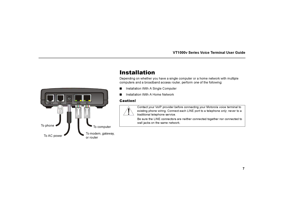 Motorola VT1000v warranty Installation 