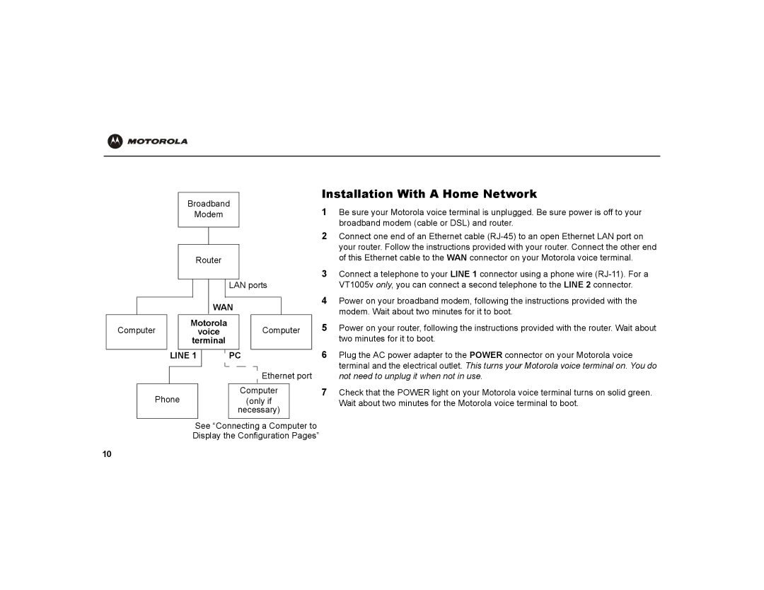 Motorola VT1000v warranty Installation With a Home Network, Not need to unplug it when not in use 