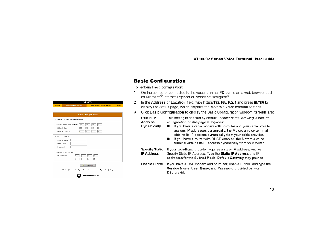 Motorola VT1000v warranty Basic Configuration 