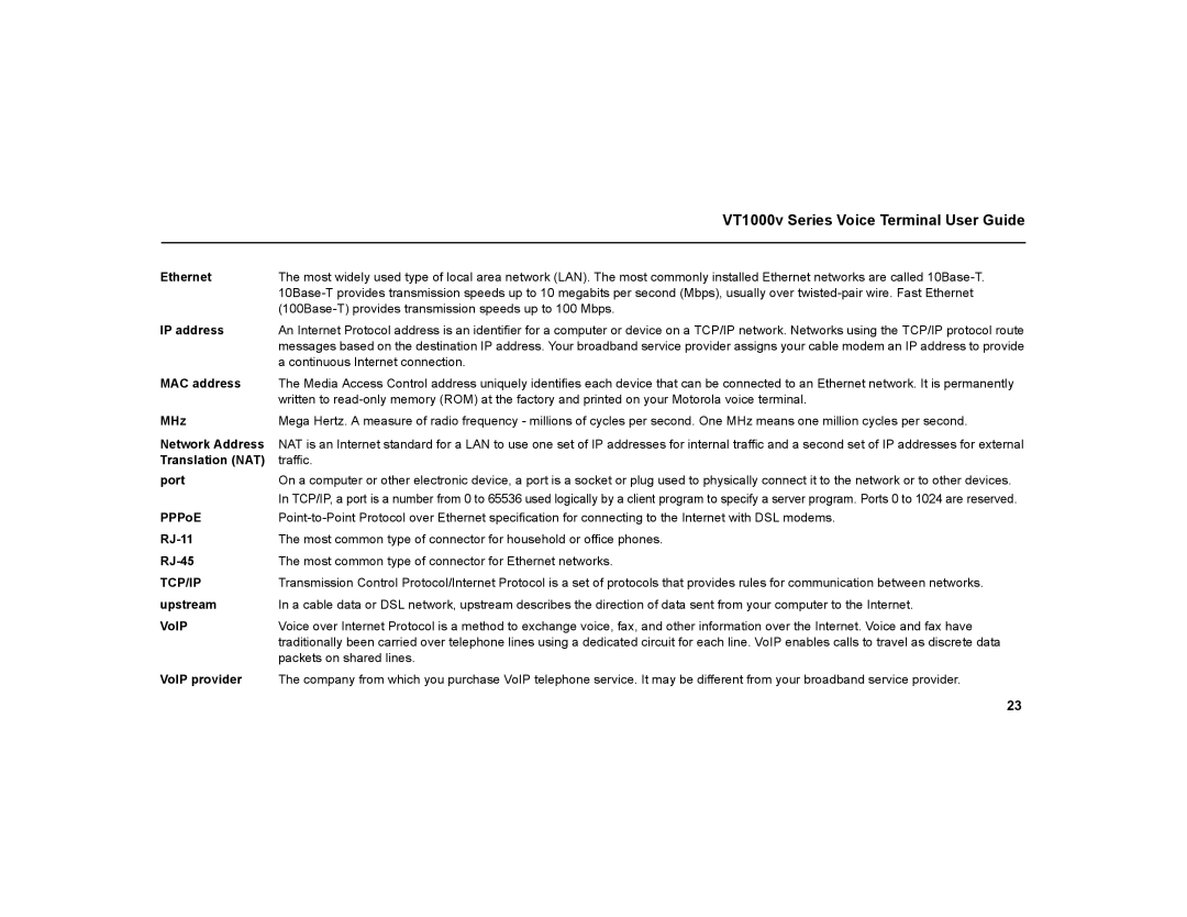 Motorola warranty VT1000v Series Voice Terminal User Guide 