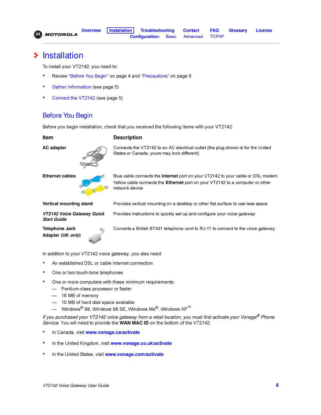 Motorola VT2142 manual Installation, Before You Begin 