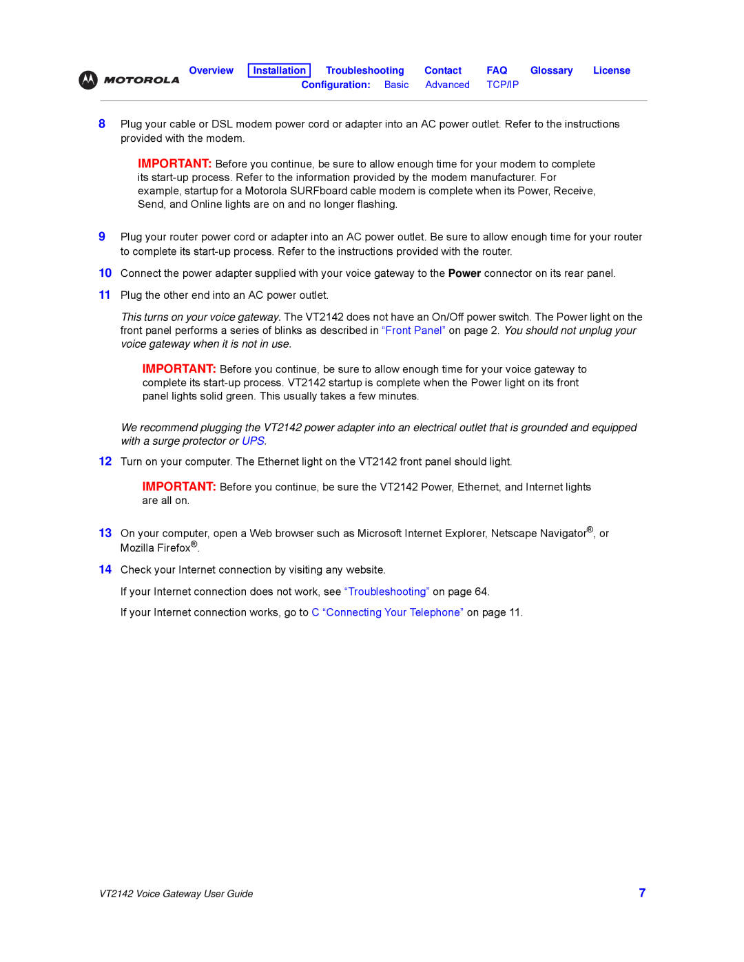 Motorola manual VT2142 Voice Gateway User Guide 