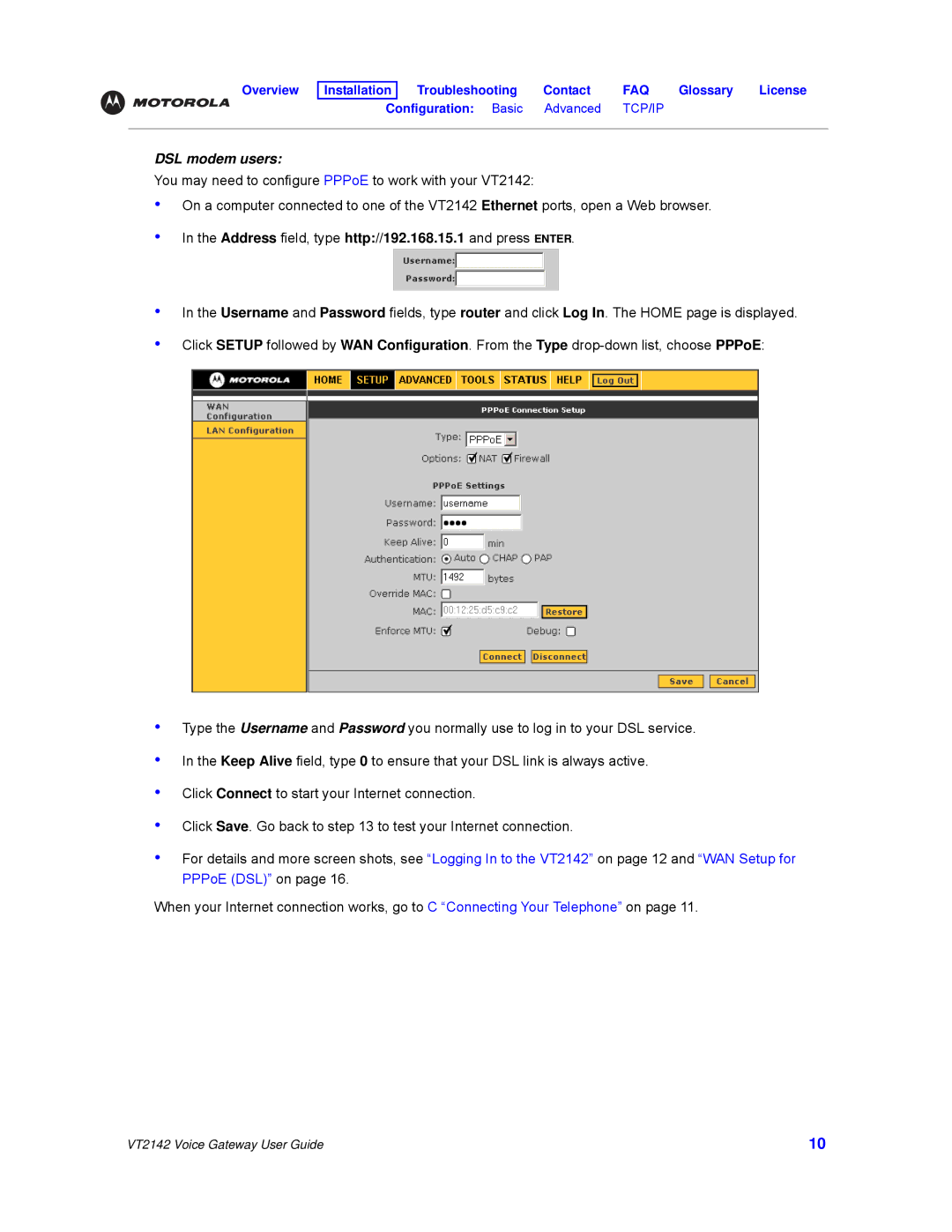 Motorola VT2142 manual DSL modem users 