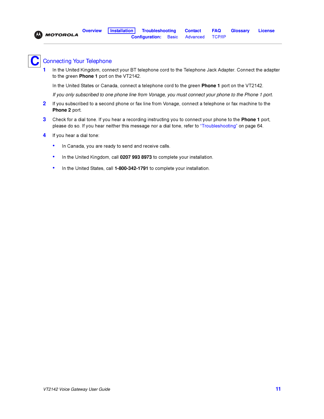 Motorola VT2142 manual Connecting Your Telephone 