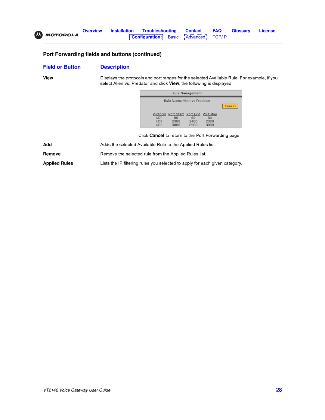 Motorola VT2142 manual View, Remove, Applied Rules 