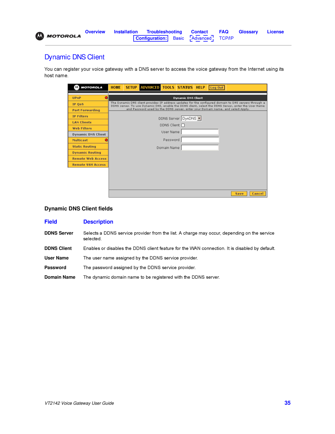 Motorola VT2142 manual Dynamic DNS Client 