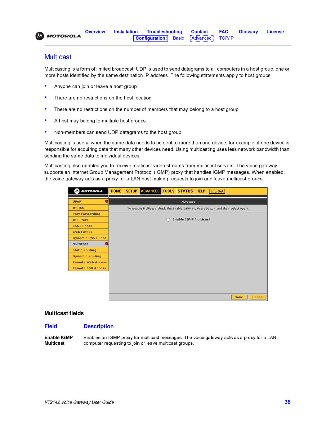 Motorola VT2142 manual Multicast 