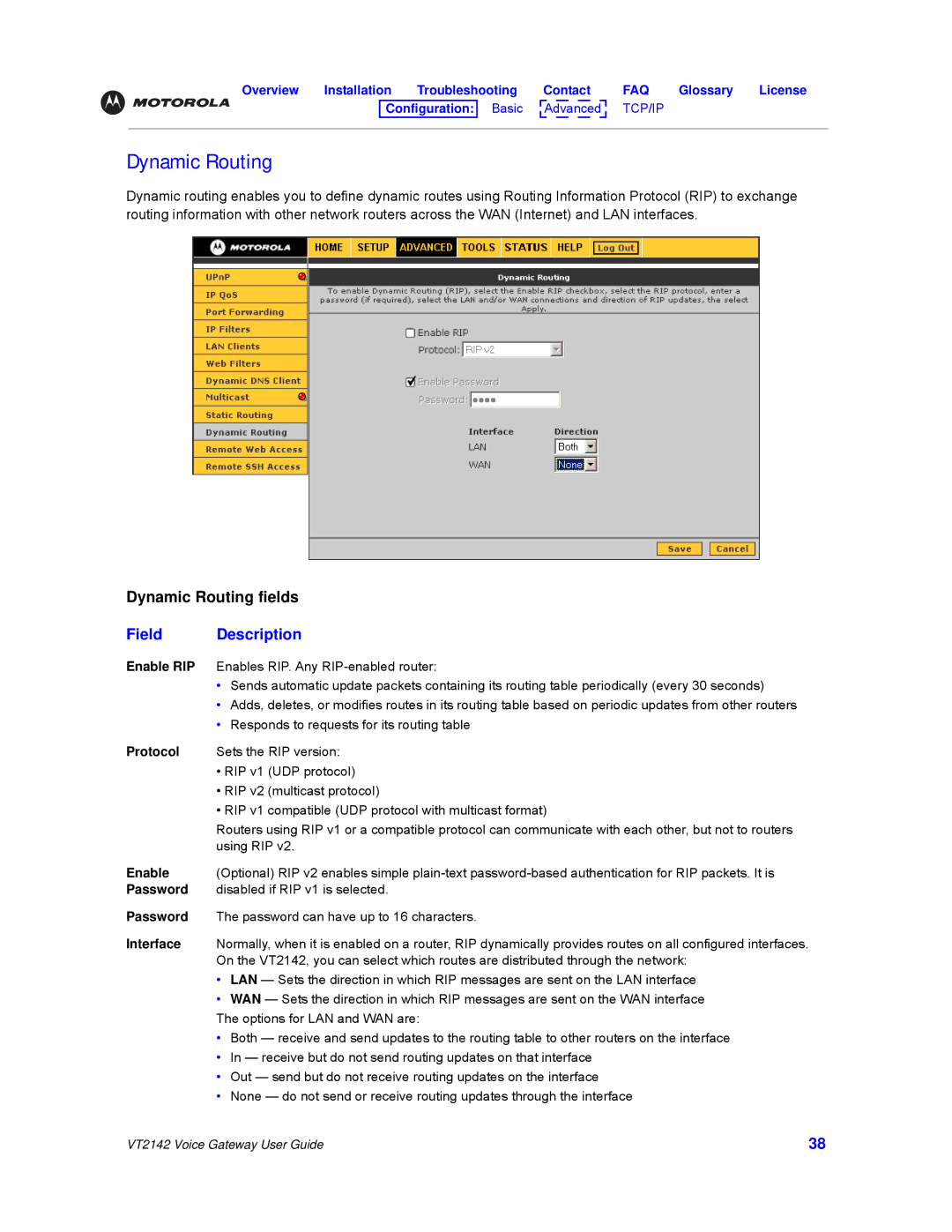 Motorola VT2142 manual Dynamic Routing, Enable 