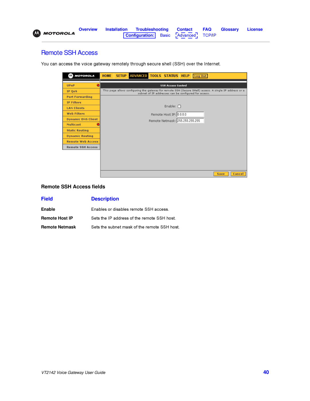 Motorola VT2142 manual Remote SSH Access 