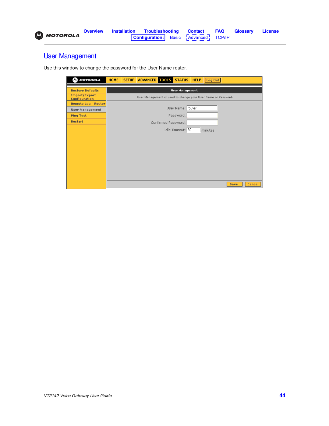 Motorola VT2142 manual User Management 