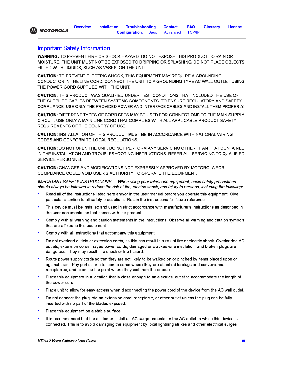 Motorola VT2142 manual Important Safety Information 