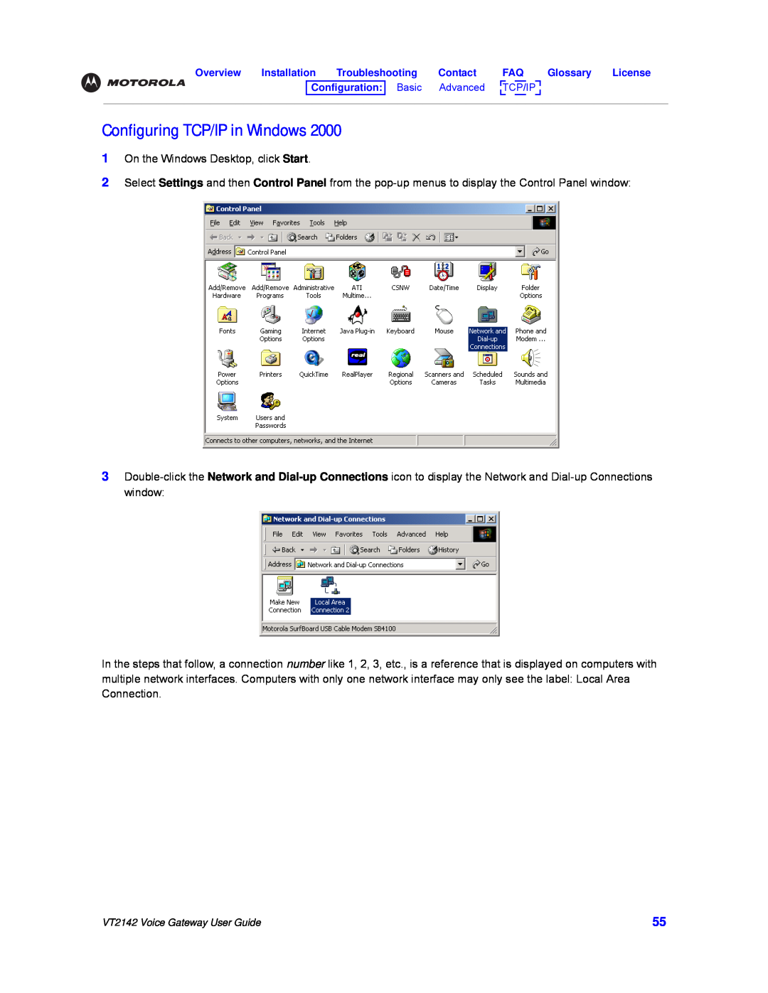 Motorola VT2142 manual Configuring TCP/IP in Windows 
