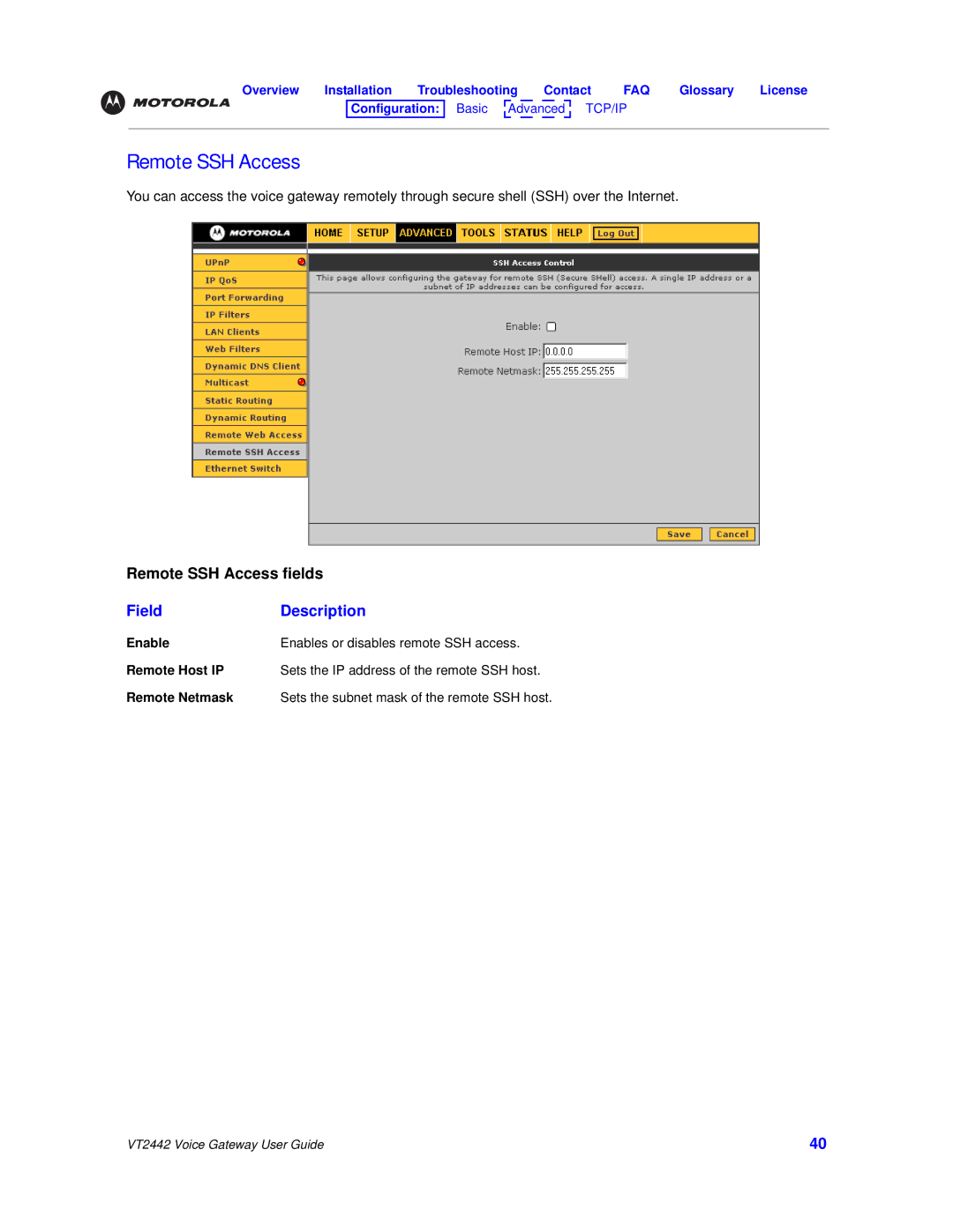 Motorola VT2442 manual Remote SSH Access 