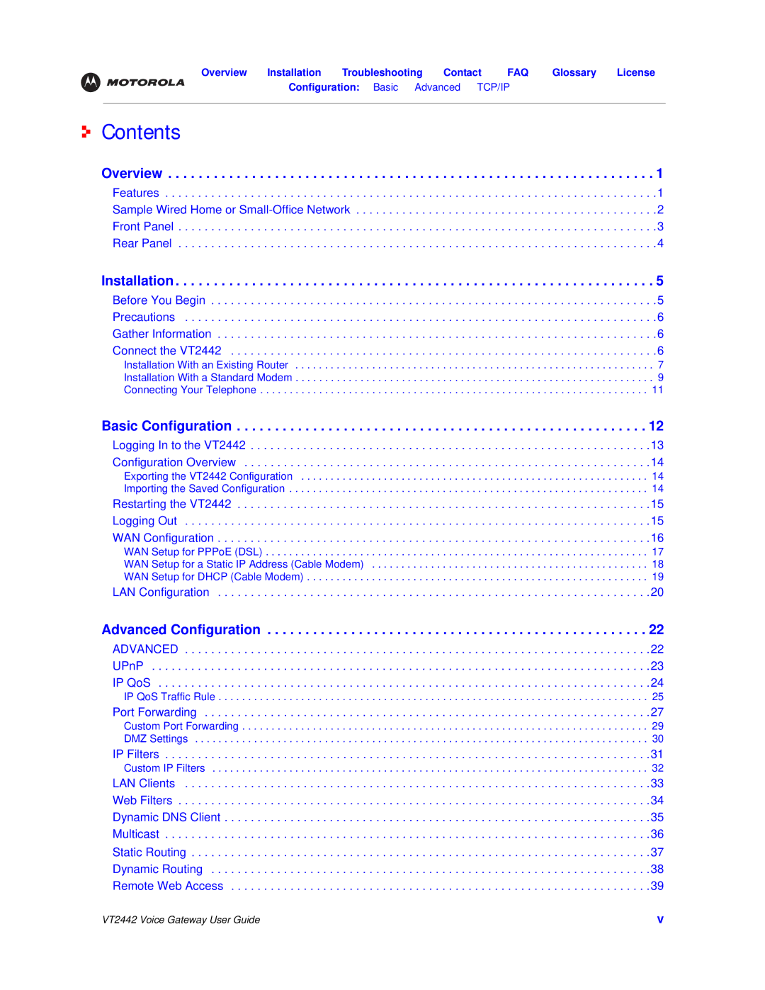 Motorola VT2442 manual Contents 