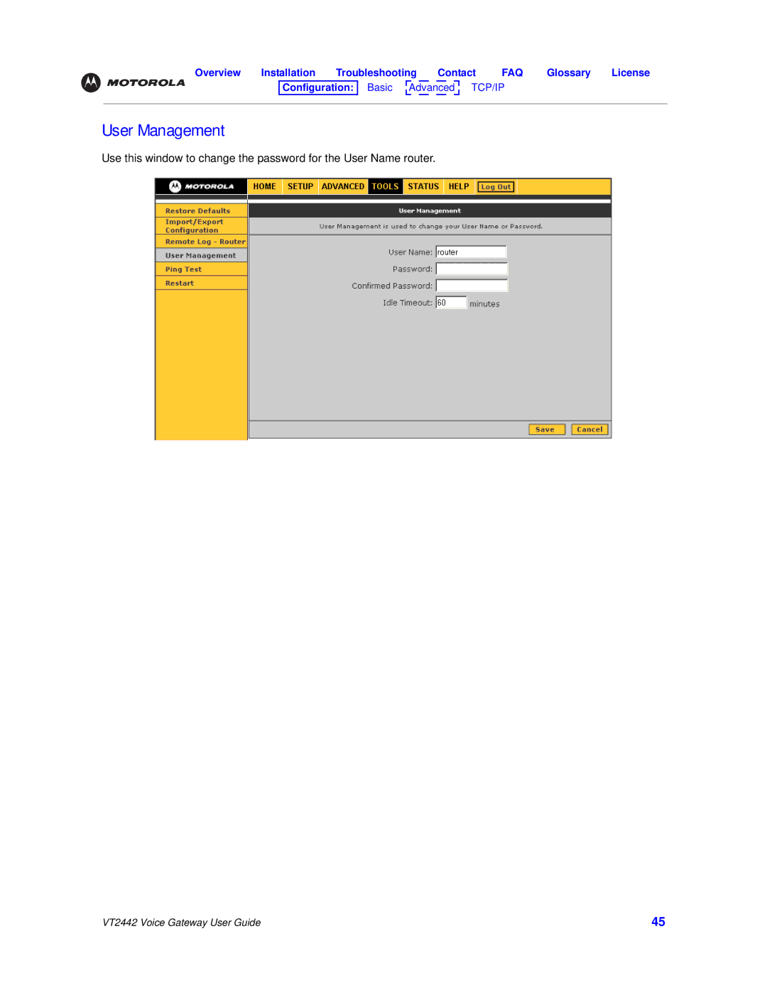 Motorola VT2442 manual User Management 