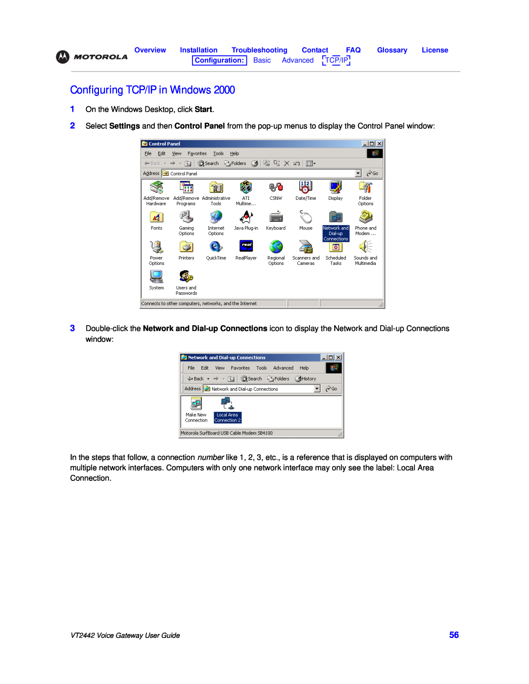 Motorola VT2442 manual Configuring TCP/IP in Windows 
