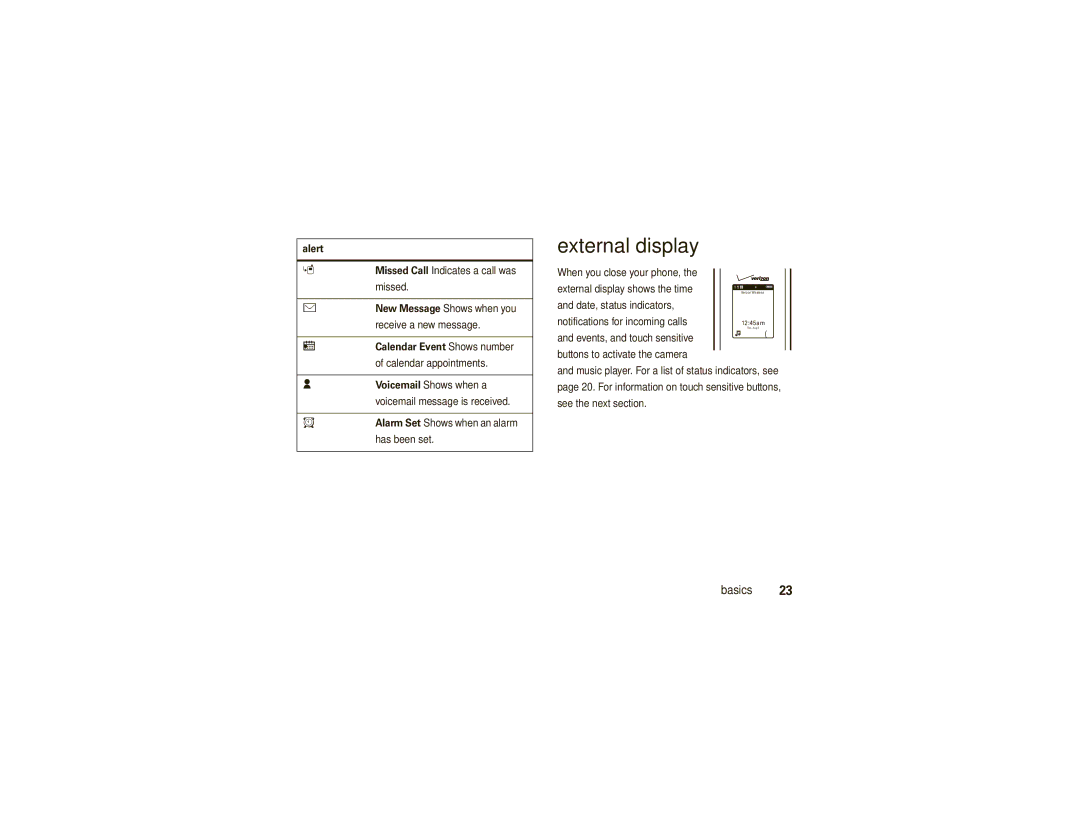 Motorola VU30 manual External display 