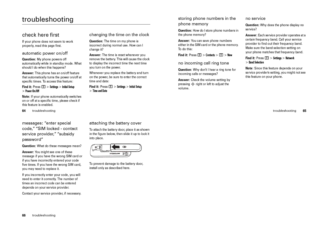 Motorola W205 manual Troubleshooting, Check here first 